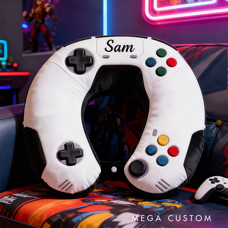 Personalized Graphic 3D Print Game Controller U-Shaped Pillow with Custom Name for Game Lovers Travel Neck Pillow Christmas Gift for Kids