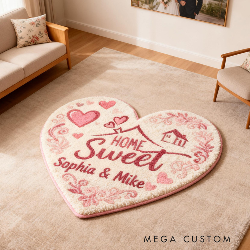 Personalized Home Sweet Home Doormat Custom Heart-Shaped Name Rug for Couples New Home Gifts Valentine's Day Gifts