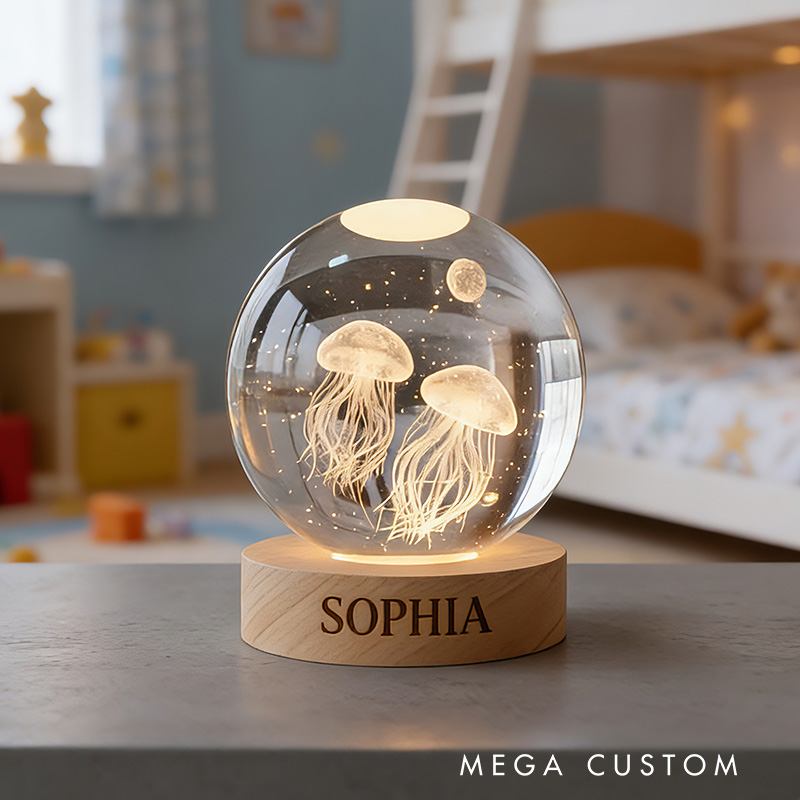 Personalized Glowing Jellyfish Ocean Night Light For Kids Bedroom Decor 3D Spherical Crystal Lamp