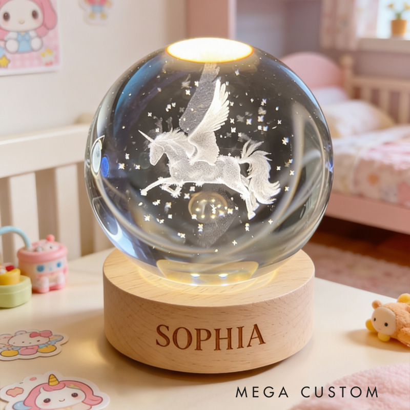 Personalized Beautiful Winged Horse Light Perfect For Baby Nursery Room 3D Spherical Crystal Lamp