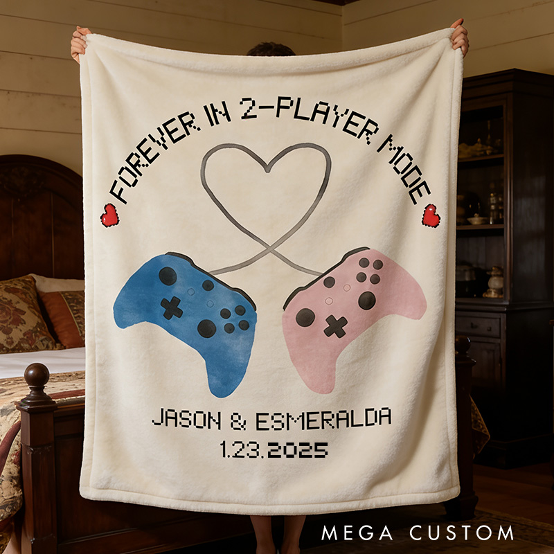 Personalized Forever in 2 Player Mode Blanket Gamer Couple Blanket Couple Gaming Gift Video Game Anniversary Gift for Geek Lover