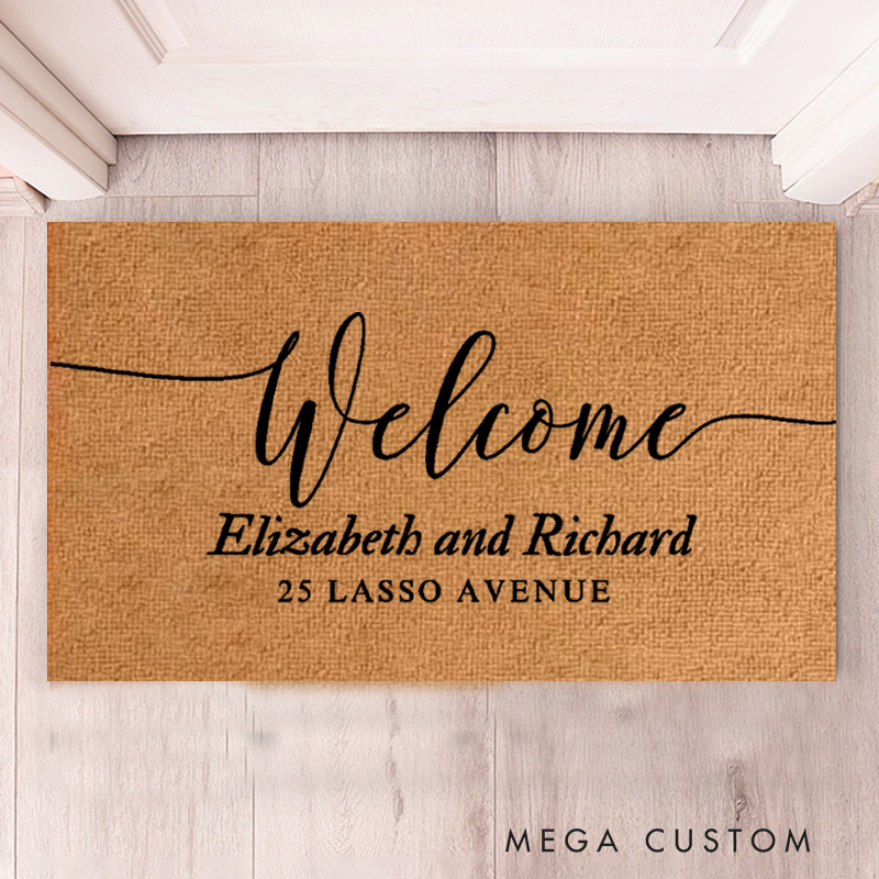 Personalized Welcome Doormat Custom Coir Mat with Name for Couple Valentine's Day gifts Housewarming Gift 