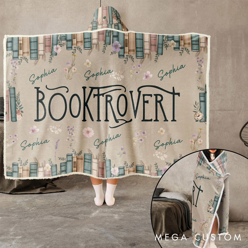 Personalized Booktrovert Blanket Hoodie Custom Wearable Blanket Hoodie with Name for Book Lovers Bookworm Birthday Gift for Bookworm