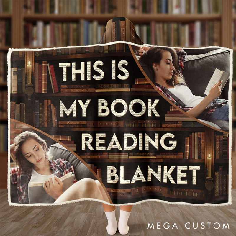 Personalized My Book Reading Blanket Hoodie Custom Photo Wearable Blanket Hoodie with Name for Book Lovers Bookworm Birthday Gift for Bookworm