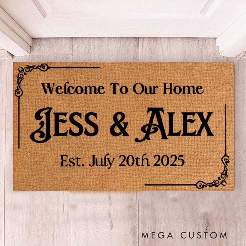 Personalized Welcome Doormat Outdoor Indoor Mat Custom Coir Mat with Name for Couple Housewarming Gift 
