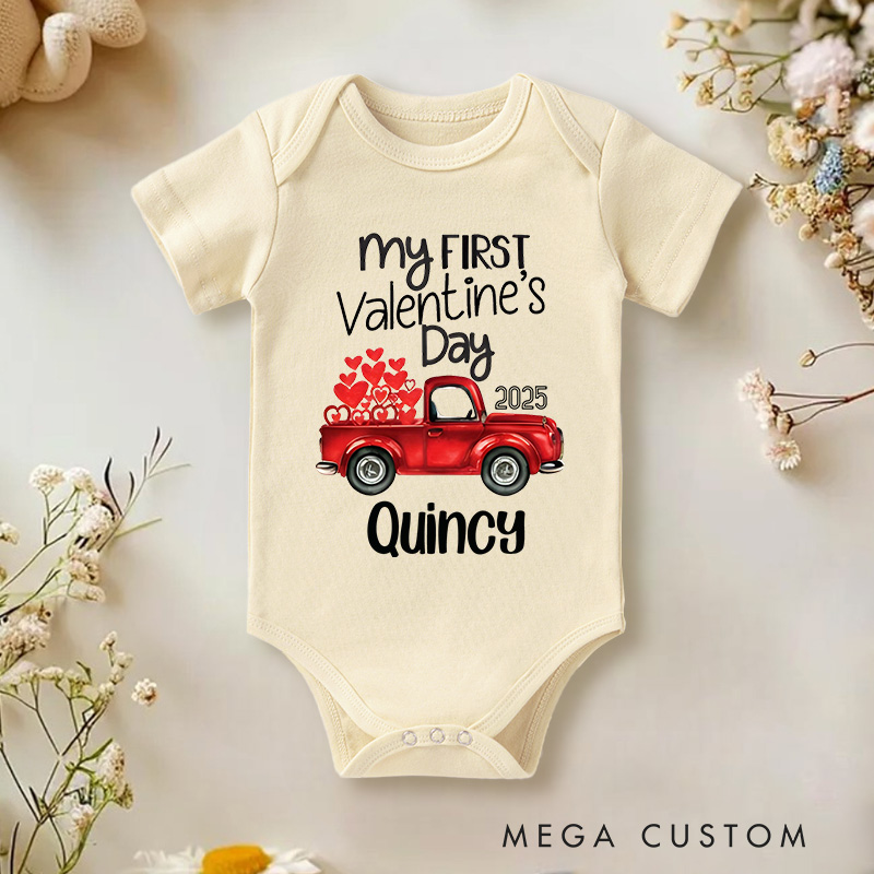 Personalized Red Car My 1st Valentine's Day Baby Onesie 