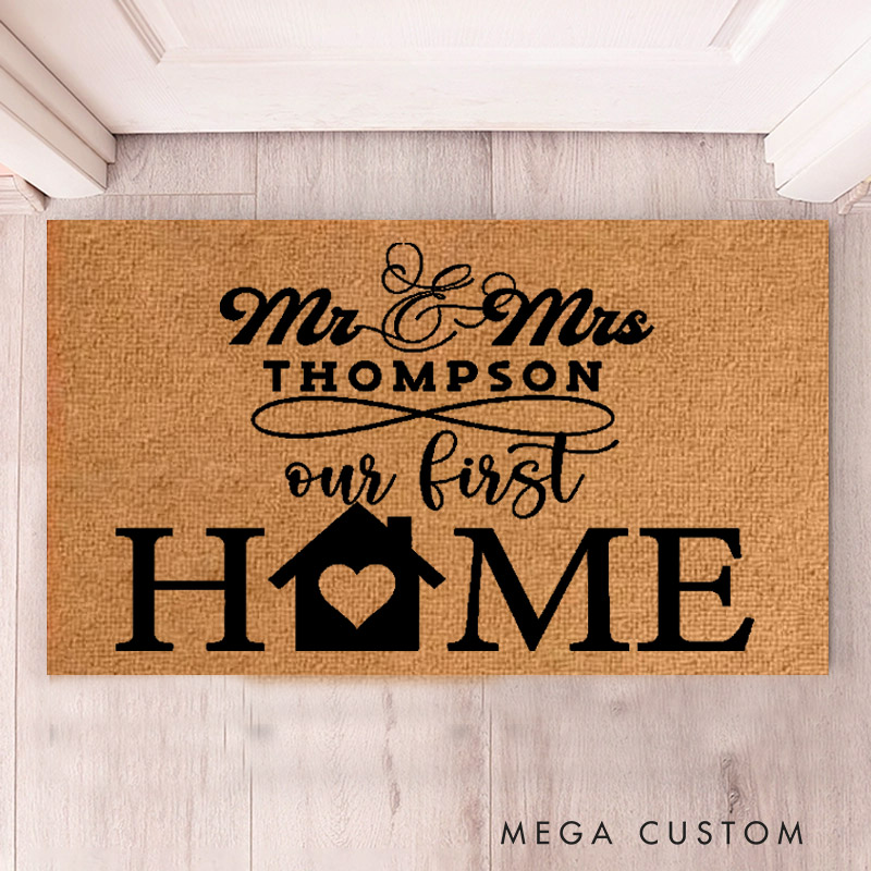 Personalized Our First Home Doormat Custom Welcome Mat with Name for Couple Valentine's Day gifts Housewarming Gift 