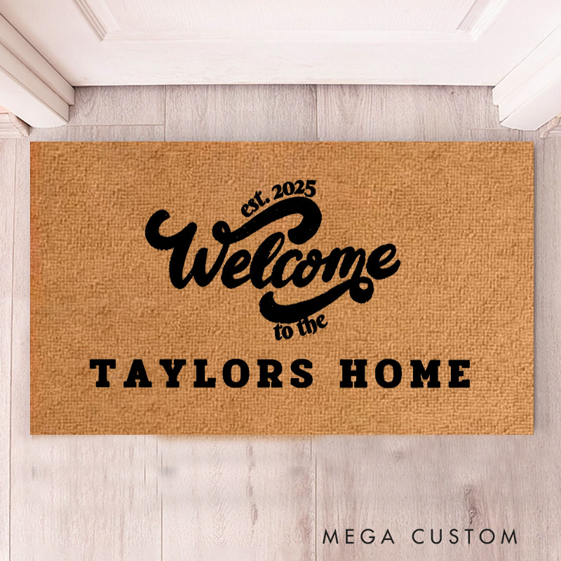 Personalized Welcome Doormat Custom Modern Mat with Name for Couple Valentine's Day gifts Housewarming Gift 