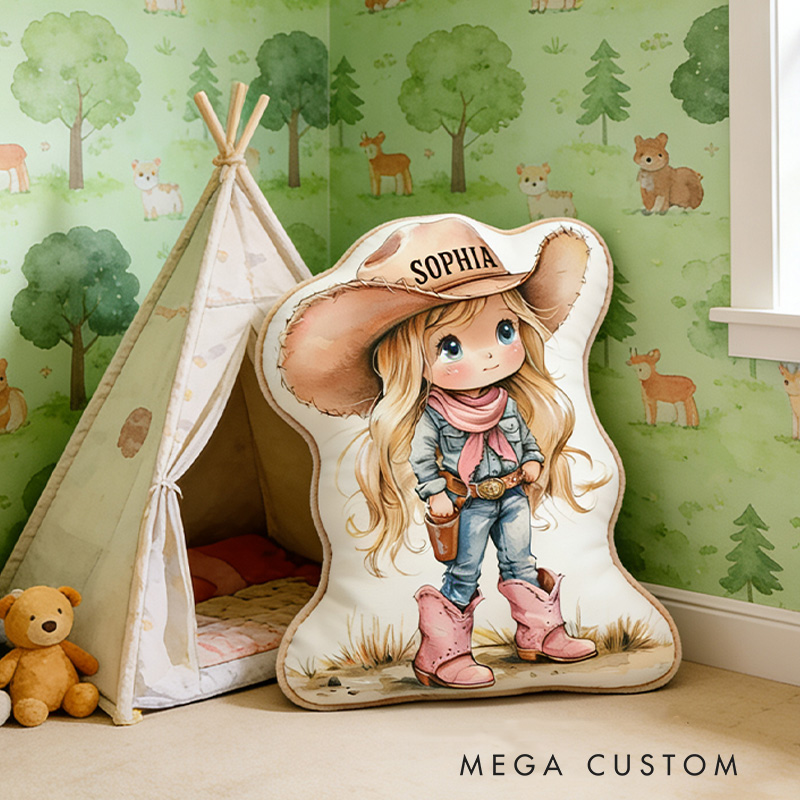 Personalized Cute Cow Girl Boy Pillow With Hat And Boots For Western Lovers Graphic 3D Print Pillow