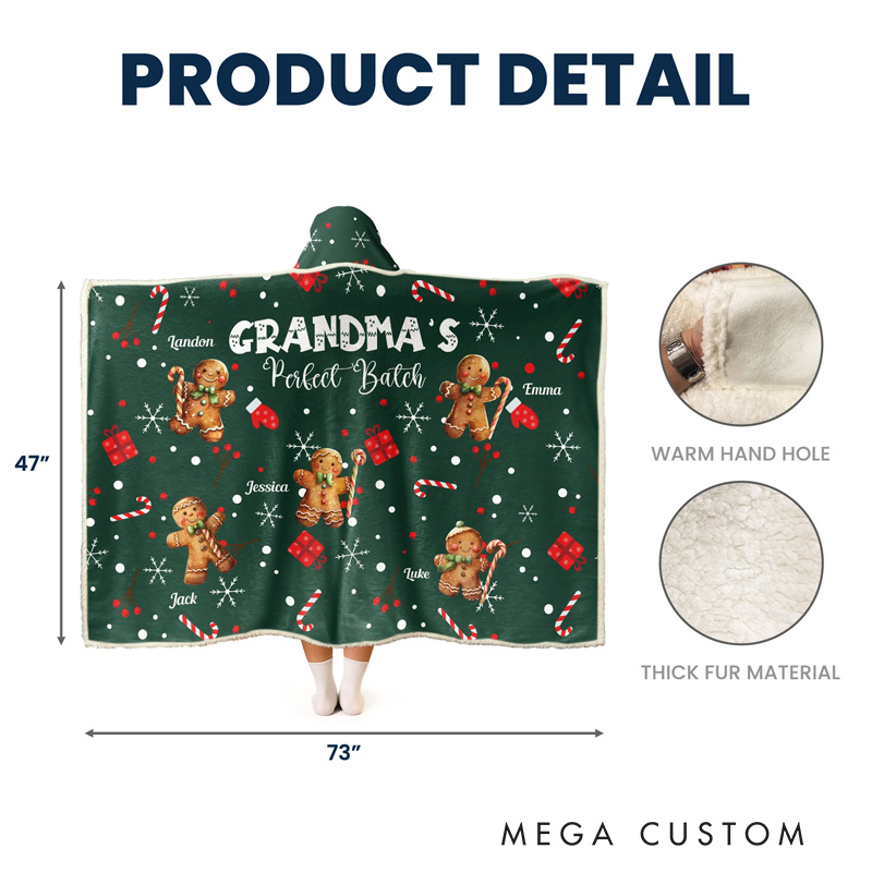 Personalized Grandma's Perfect Batch Blanket Hoodie Custom Wearable Blanket Hoodie with Name for Baking Lovers Birthday Gift for Grandma