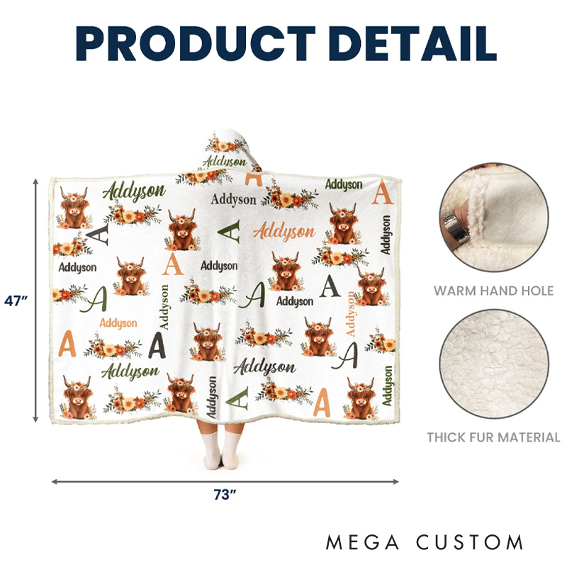 Personalized Flower Cow Blanket Hoodie Custom Wearable Blanket Hoodie with Name for Gardening Lovers Birthday Gift for Gardener