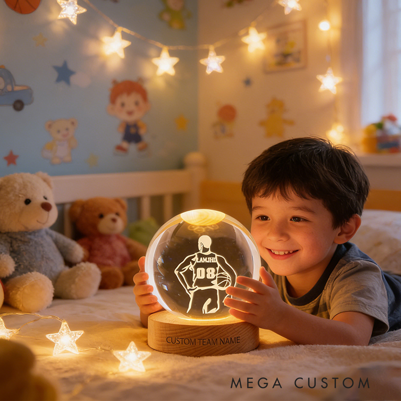 Personalized 3D Basketball Crystal Keepsake with LED Base for Players, Teams, and Fans