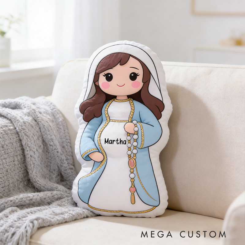 Personalized Pregnant Virgin Mary Pillow with Custom Name Home Decor Catholic Gift for Expectant Mother Our Lady of Expectation Doll Graphic 3D Print