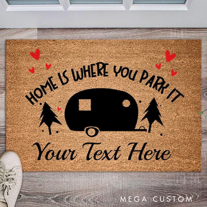 Personalized Home Is Where You Park It Custom Camping Mat Custom Camper Decor Camping Gift for Couple