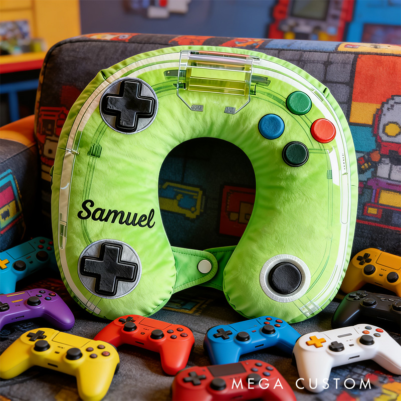 Personalized Neon Controller Graphic 3D Print Game Controller U-Shaped Pillow for Game Lovers Travel Neck Pillow Christmas Gift for Kids