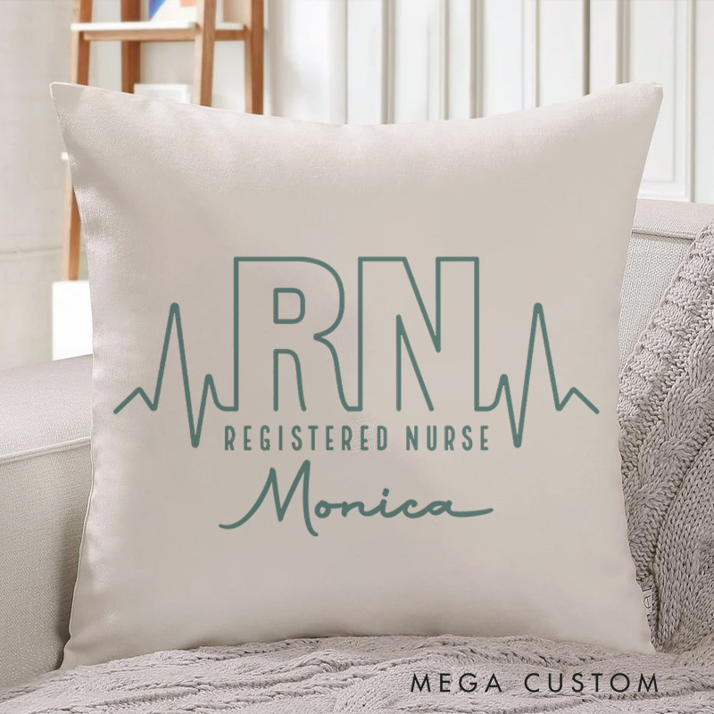 Personalized Throw Pillow for Nurse Registered Nurse with Heartbeat Design Nurse Appreciation Gifts