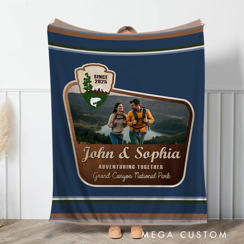Personalized Adventure Blanket Custom Photo Blanket for Couple National Park Adventure Blanket Nature Blanket Camping Hiking Gift Valentine’s Day Gift