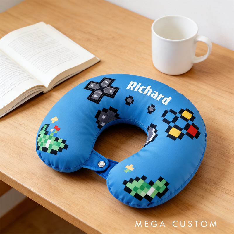 Personalized Pixel Style Game Controller Graphic 3D Print Game Controller U-Shaped Pillow for Game Lovers Travel Neck Pillow Christmas Gift for Kids
