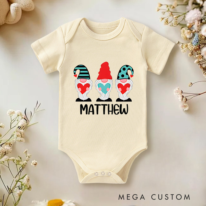Personalized Cute Gnome Valentine's Day Baby Onesie Gift for New Baby