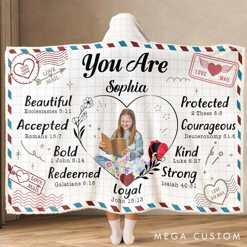 Personalized You are Beautiful and Kind Blanket Hoodie Custom Photo Wearable Blanket Hoodie with Name for Book Lovers Bookworm Birthday Gift