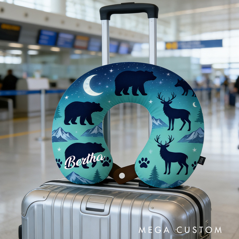 Personalized Wilderness Travel U-Shaped Pillow with Custom Name for Outdoor Wildlife and Adventure Lovers Gift for Kids