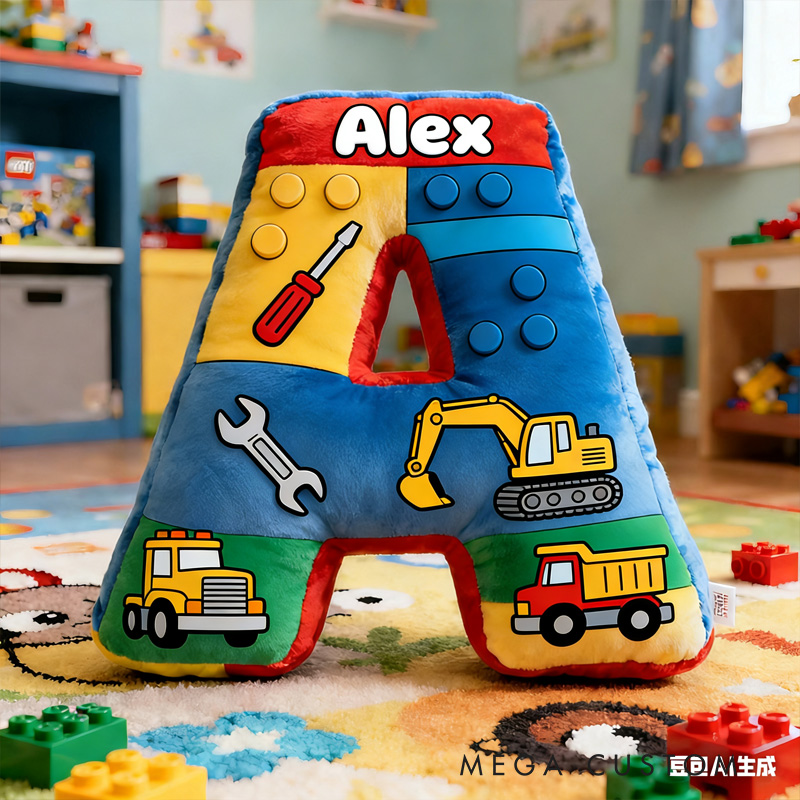 Personalized Colorful Alphabet Pillow With Diggers And Wrenches Design Graphic 3D Print Pillow