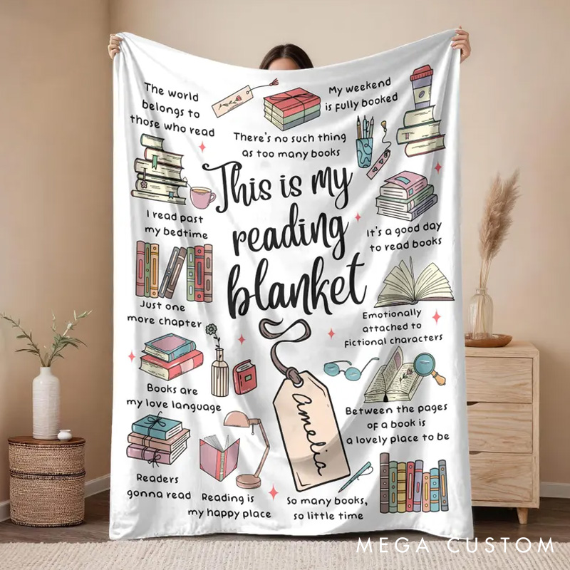 Personalized This is my Reading Throw Blanket Custom Book Blanket for Book Lovers Reader Blanket with Name for Bookworm Librarian Gift