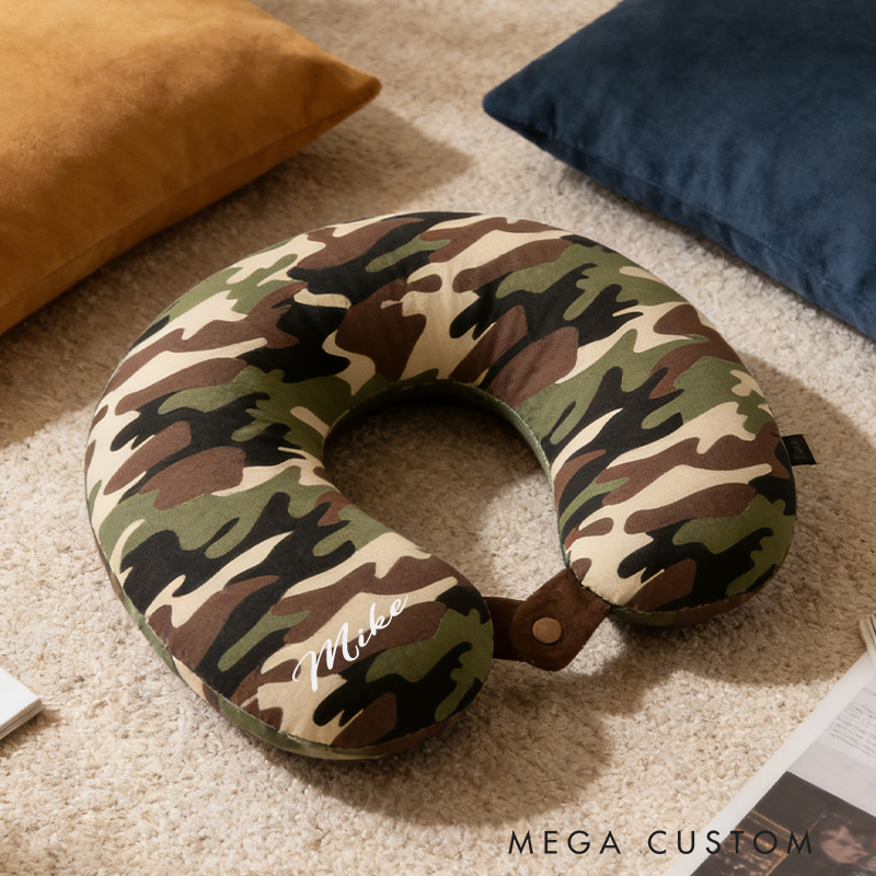 Personalized Camouflage Travel Neck Pillow Outdoor Hunting Lover Pillow with Custom Name for Outdoor Adventure Lovers Gift for Kids