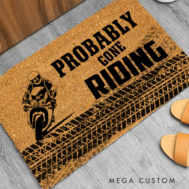 Personalized Probably Gone Riding Doormat with Motorcycle Lover Design Gift 