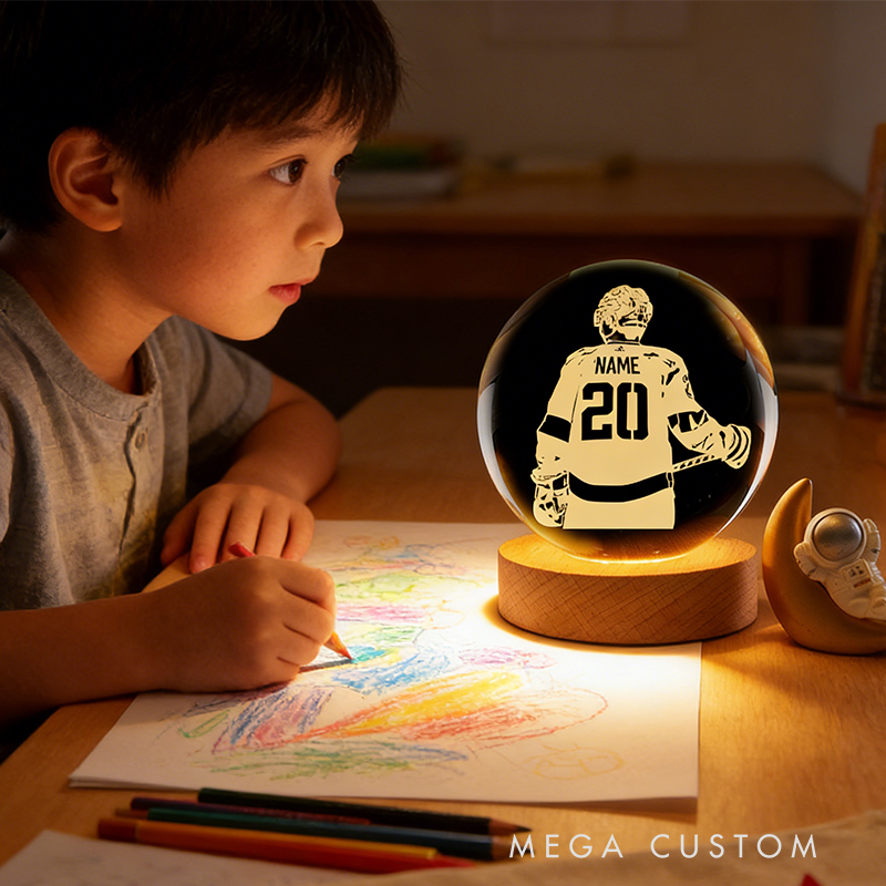 Personalized 3D LED Ice Hockey Crystal Ball with Custom Player Name and Number for Athletes and Enthusiasts