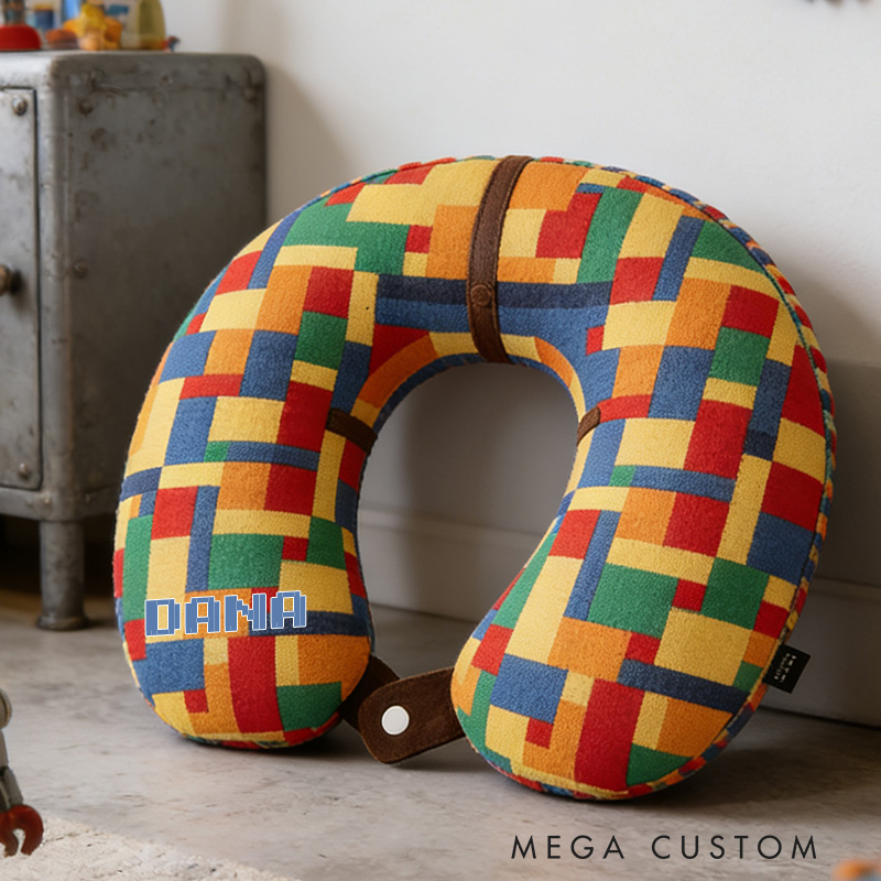 Personalized Colorful Colored Building Blocks Travel U-Shaped Pillow for Children Pillow Game Lover Geek Gift