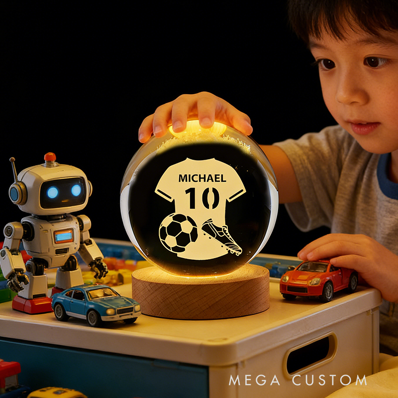Personalized 3D Soccer Crystal Ball with Custom Name and Jersey Number for Fans and Athletes
