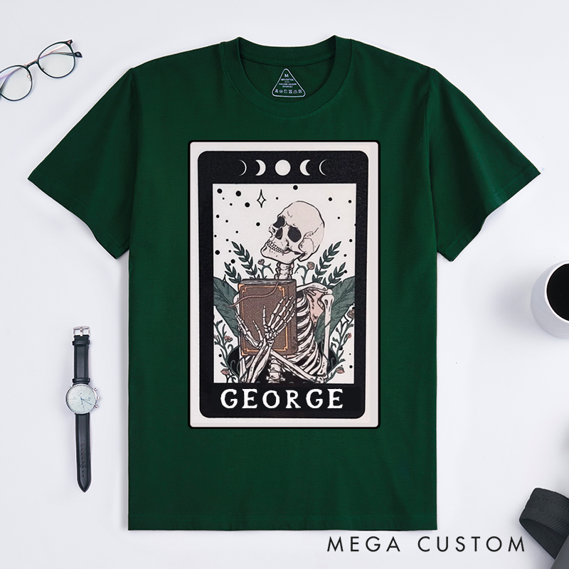 Personalized Tarot Lovers Classic T-Shirts  The Reader Skeleton Black Tarot Card  T-shirts Gift for Reader 