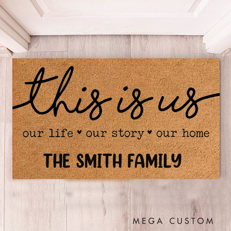 Personalized This Is Us Doormat for New Home Custom Family Welcome Mat Perfect Housewarming Gift for Entryway Decor Durable Indoor Outdoor Floor Rug
