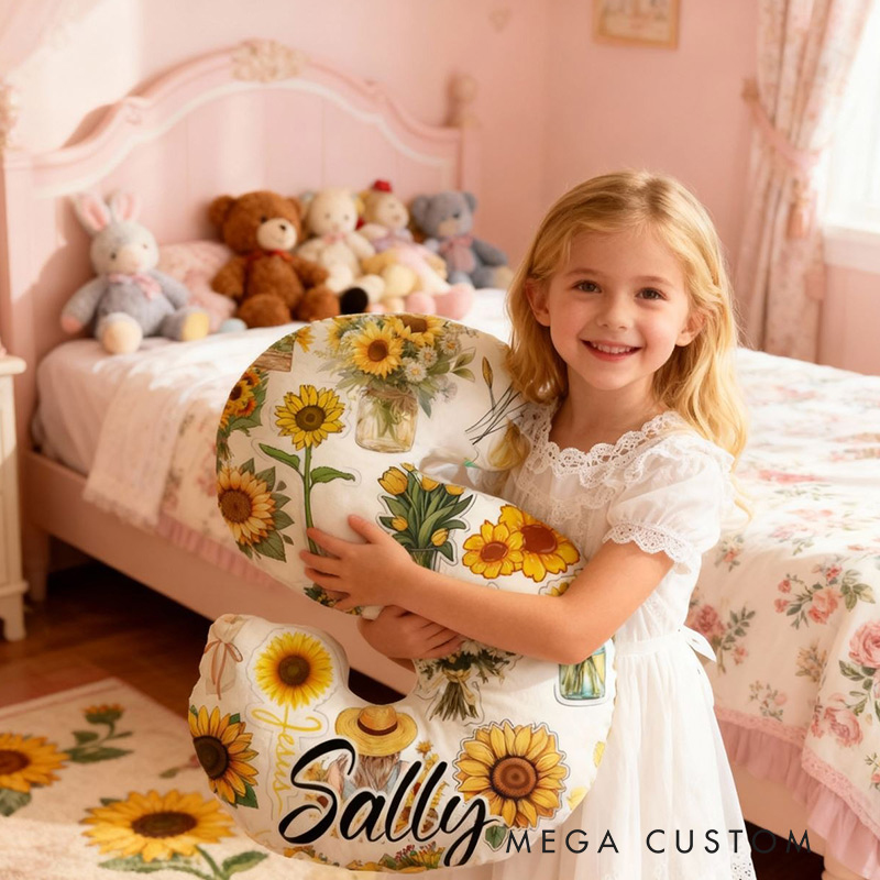 Personalized Initial Pillow Full-Coverage Floral Daisy Custom Name Pillow for Girls Gardening Lovers Gift 
