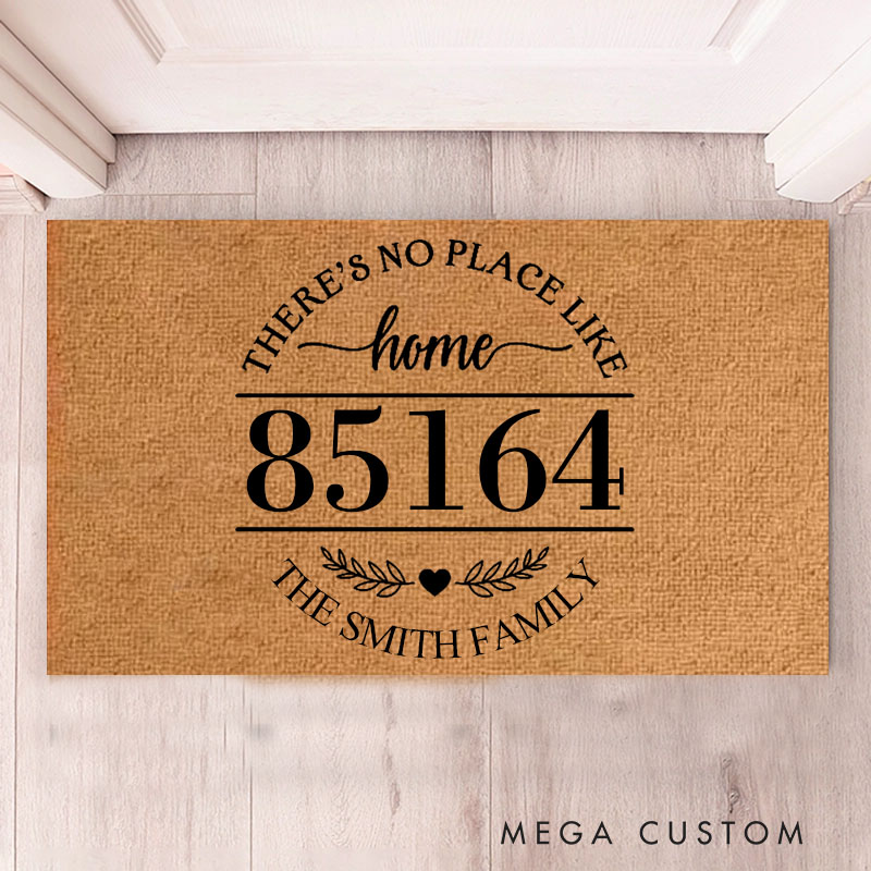Personalized There's No Place Like Home Doormat Custom Zip Code And Family Name Durable Coir Rug Decorative Accent For Entryways Or Housewarming Gifts