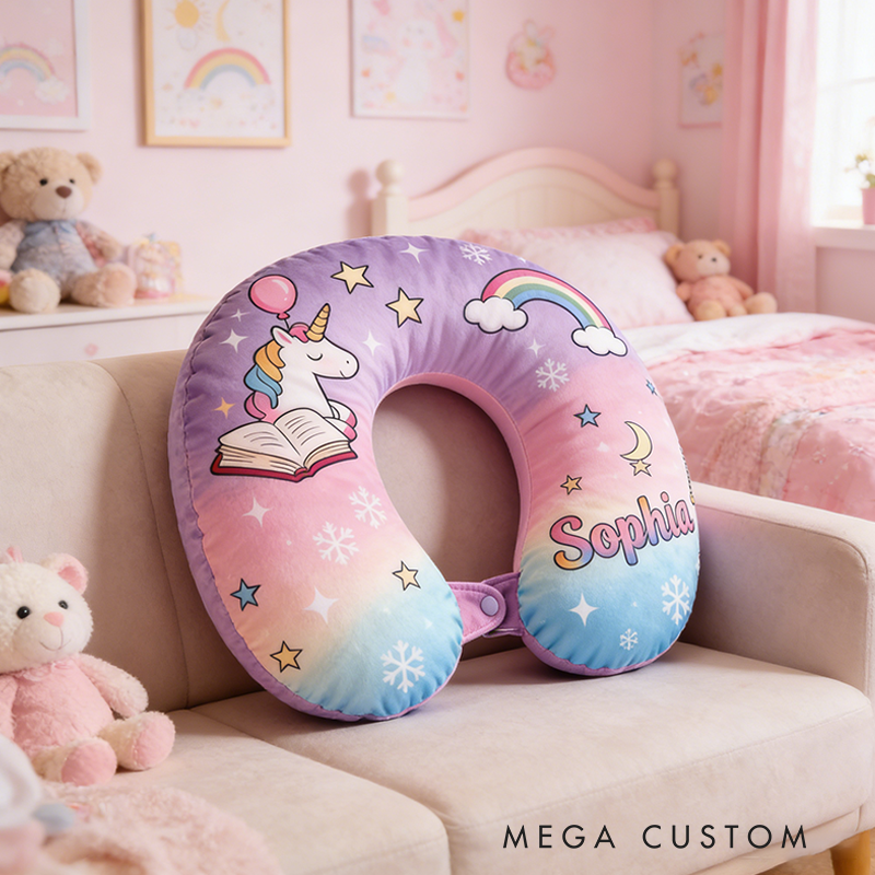 Personalized Gradient Neck Pillow withCustom Name for Magic Lovers Travel Neck Pillow Christmas Gift for Kids