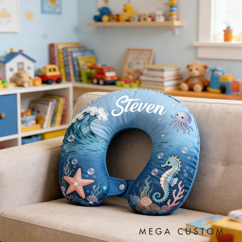 Personalized Ocean Themed Christmas Gift Neck Pillow with Custom Name for Magic Lovers Travel Neck Pillow Christmas Gift for Kids