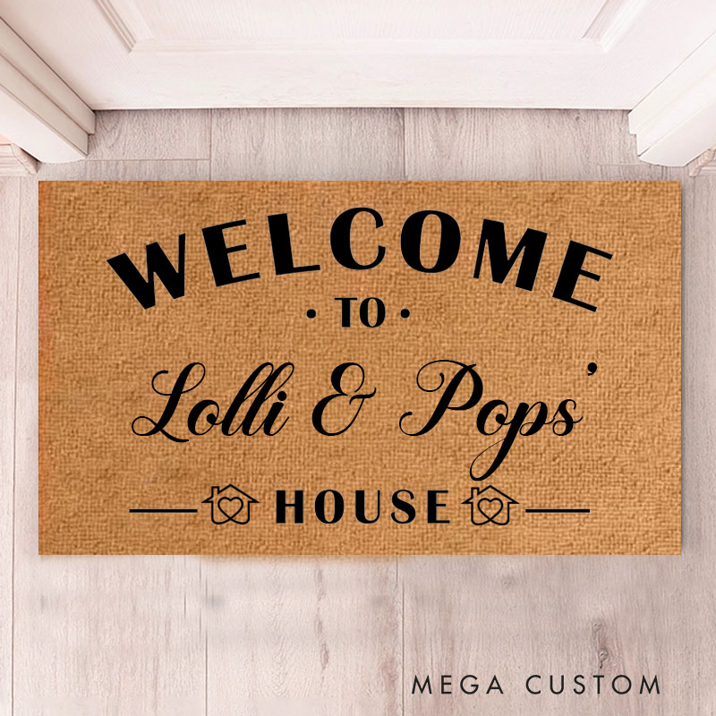 Personalized Welcome To Lolli & Pops’ House Custom House Doormat Durable Coir Rug Elegant Decorative Accent For Entryways Porches Housewarming Gifts