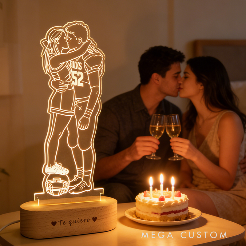 Personalized Couple Football Night Light with Custom Photo and Love Message Valentine’s Day