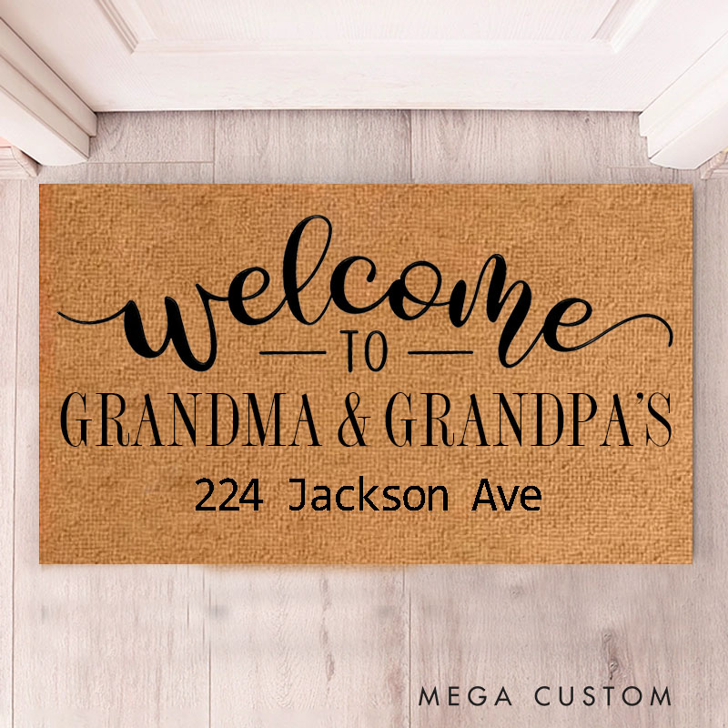Personalized Welcome To Grandma and Grandpas Doormat Custom House Doormat Durable Coir Rug Stylish Decorative Accent For Entryways Housewarming Gifts