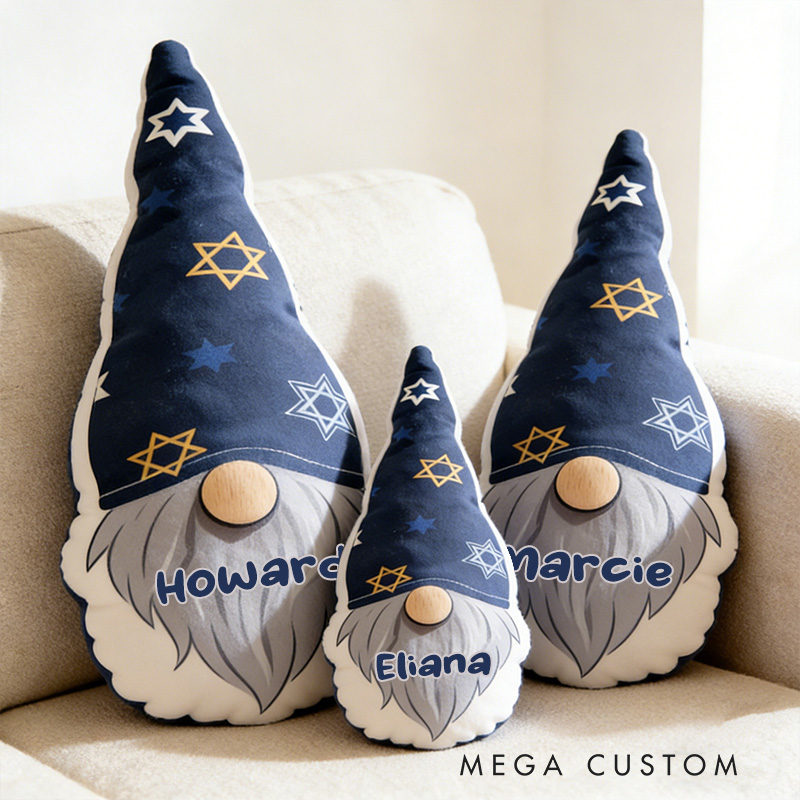 Personalized Cute Hanukkah Gnome Pillow with Custom Name Religious Home Decor Star of David Pillow Happy Hanukkah Gift for Jewish Family