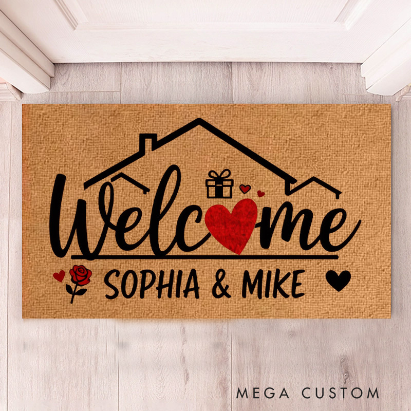 Personalized Home Doormat Custom Welcome Mat with Name for Couple Valentine's Day Gifts Housewarming Gift