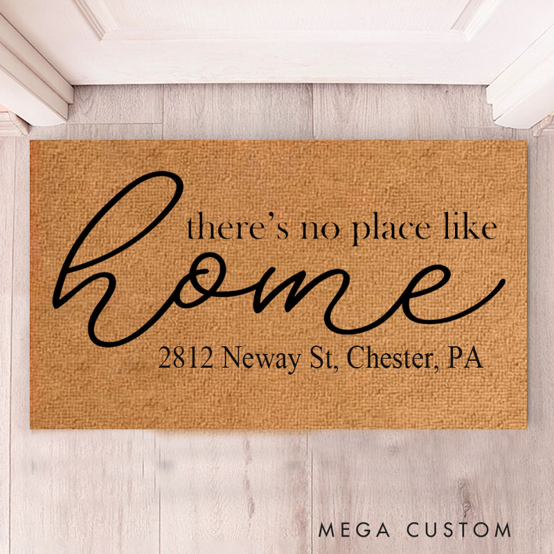 Personalized There's No Place Like Home Doormat Custom Address Design Durable Coir Rug Decorative Accent For Entryways Housewarming Gifts