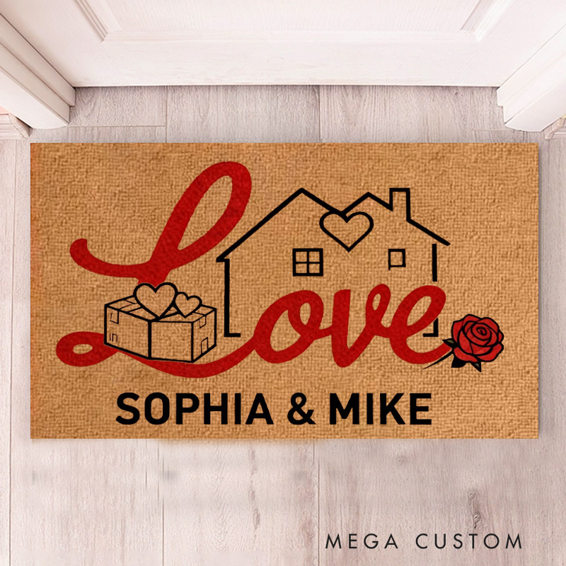Personalized Home Doormat Custom Welcome Mat with Name for Couple Valentine's Day Gifts Housewarming Gift