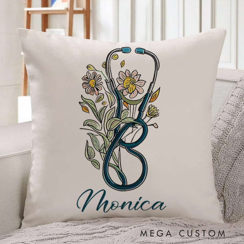 Personalized Throw Pillow for Nurse Stethoscope Blooms The Art of Healing Nurse Appreciation Gifts