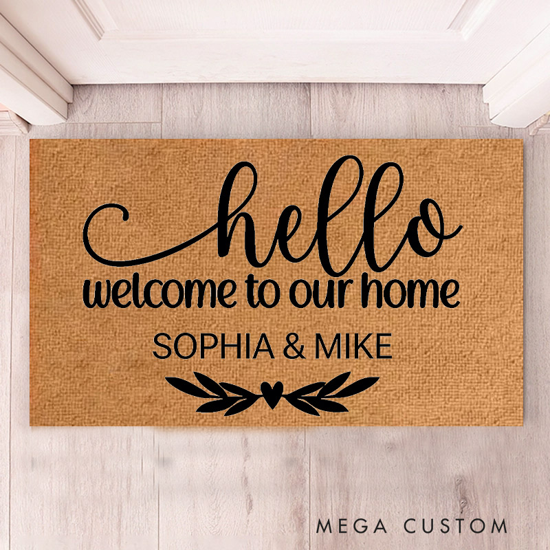Personalized Welcome Doormat Custom Home Mat with Name for Couple Valentine's Day Gifts Housewarming Gift