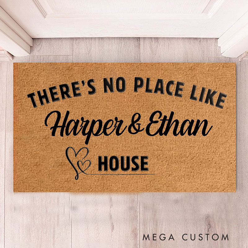 Personalized There's No Place Like Custom Couple House Doormat Durable Coir Rug Decorative Accent For Entryways Wedding Anniversary Or Love Gifts