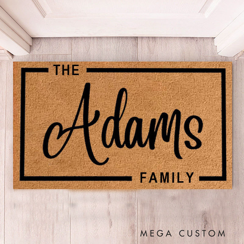 Personalized Welcome Doormat Custom Last Name with Border Mat Housewarming Gift