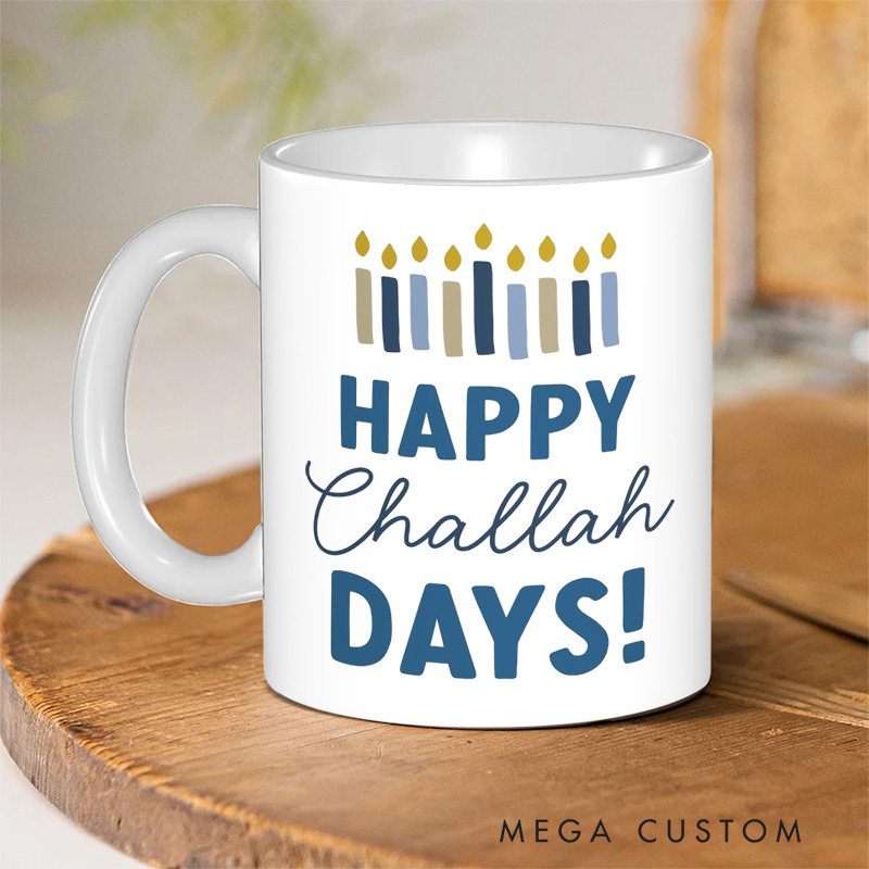 Personalized Happy Challah Days Ceramic Mug with Name Hanukkah Coffee Mug Religious Gift Happy Hanukkah Gift for Jewish people